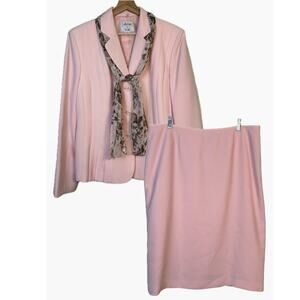 Le Suit Easter Skirt Suit Set Sz 18 Peach Blazer Pencil Skirt Scarf Career NWT